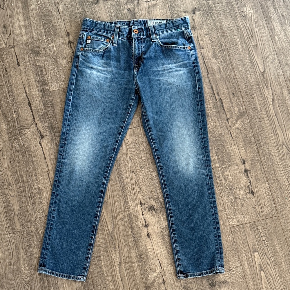 AG-ED distressed medium wash jeans